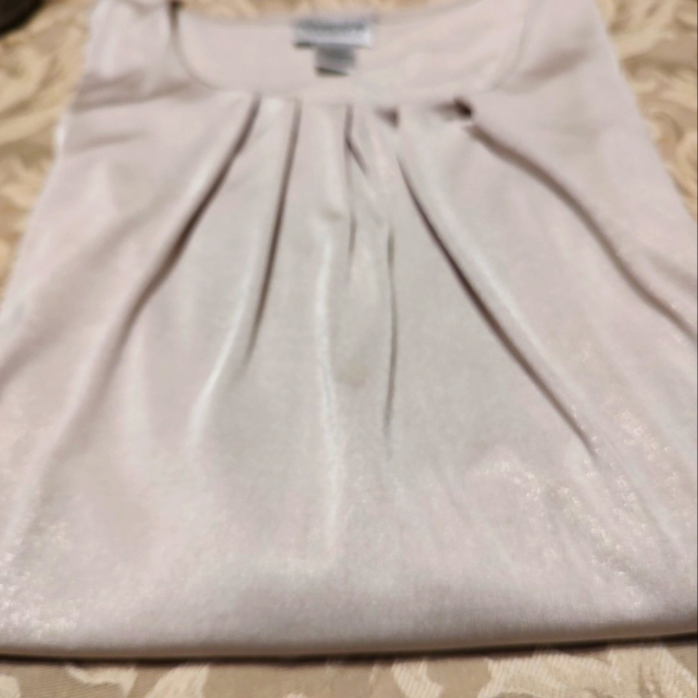 🐈 Striking Chico's Travelers Light Gold Lame Metallic Pleated Cami Tank - L (2) - Picture 6 of 16